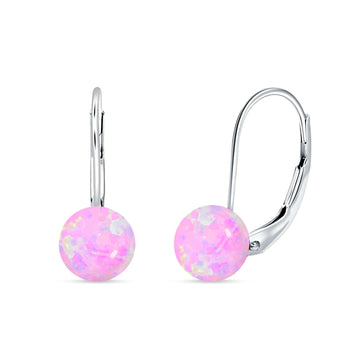 Round Lab Created Pink Opal Leverback Earrings 925 Sterling Silver Wholesale